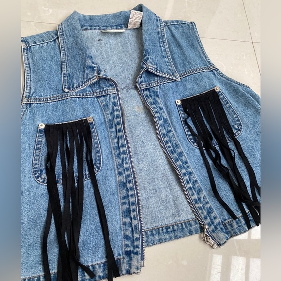 Hand painted vintage up-cycled beaded Selena jean jacket size L - Picture 4 of 5